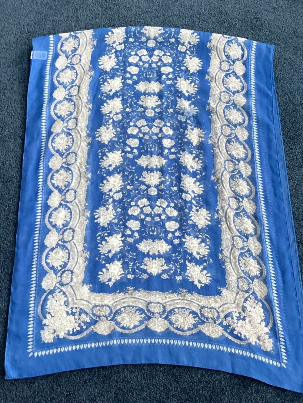 Blue and Gray Floral Long Rectangular Scarf - Picture 1 of 4